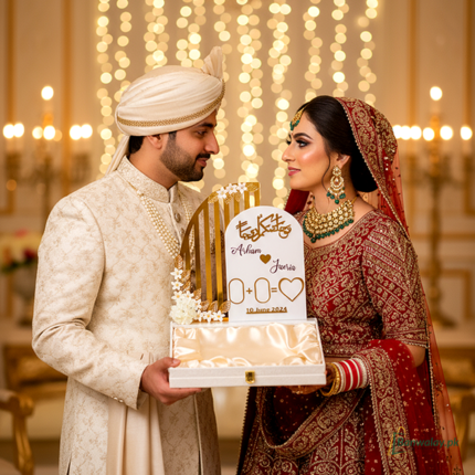 Nikah Thumb Board with Premium Box - White and Gold Floral Design